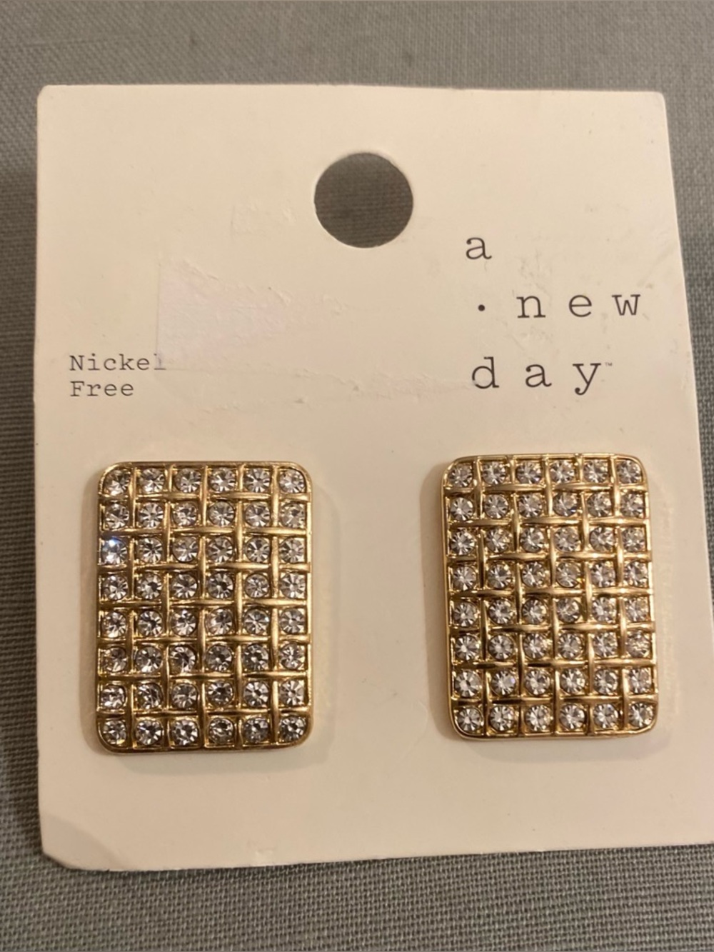 a.new.day Gold Rectangular Pavé Crystal Stud Earrings
